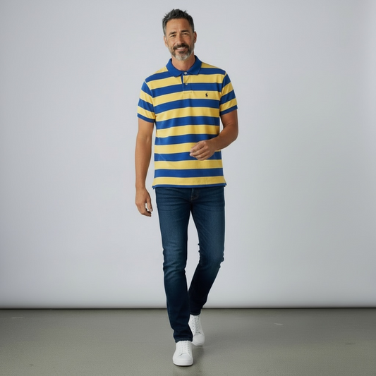 Custom Slim Fit Striped Mesh Polo Shirt