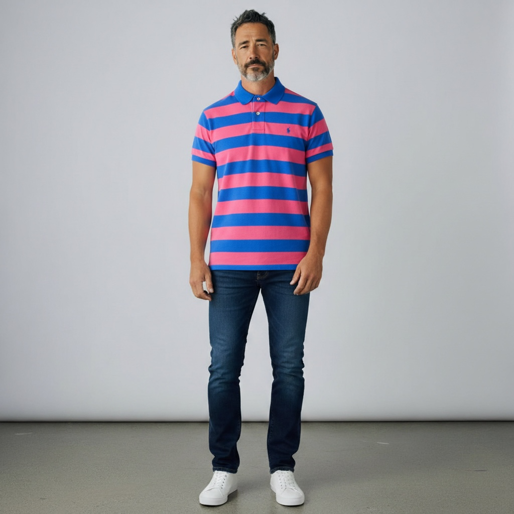 Custom Slim Fit Striped Mesh Polo Shirt