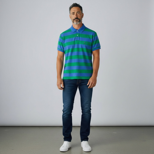 Custom Slim Fit Striped Mesh Polo Shirt