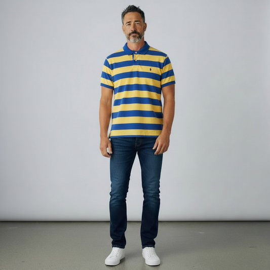 Custom Slim Fit Striped Mesh Polo Shirt