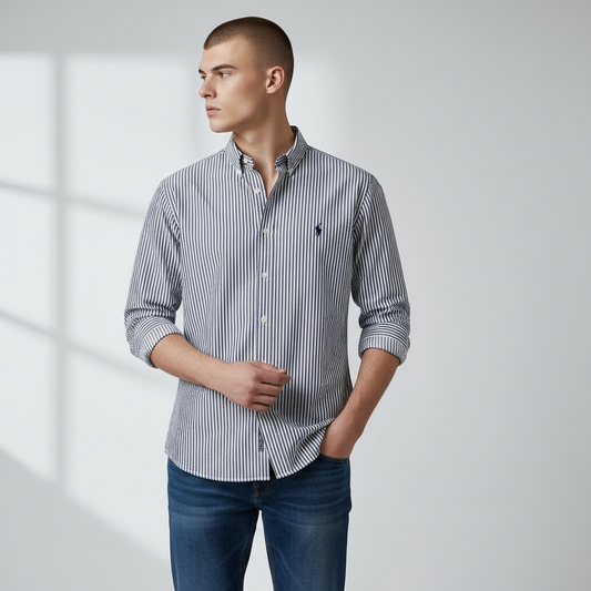 Custom Fit Striped Knit Oxford Shirt