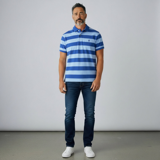 Striped short sleeve polo shirt